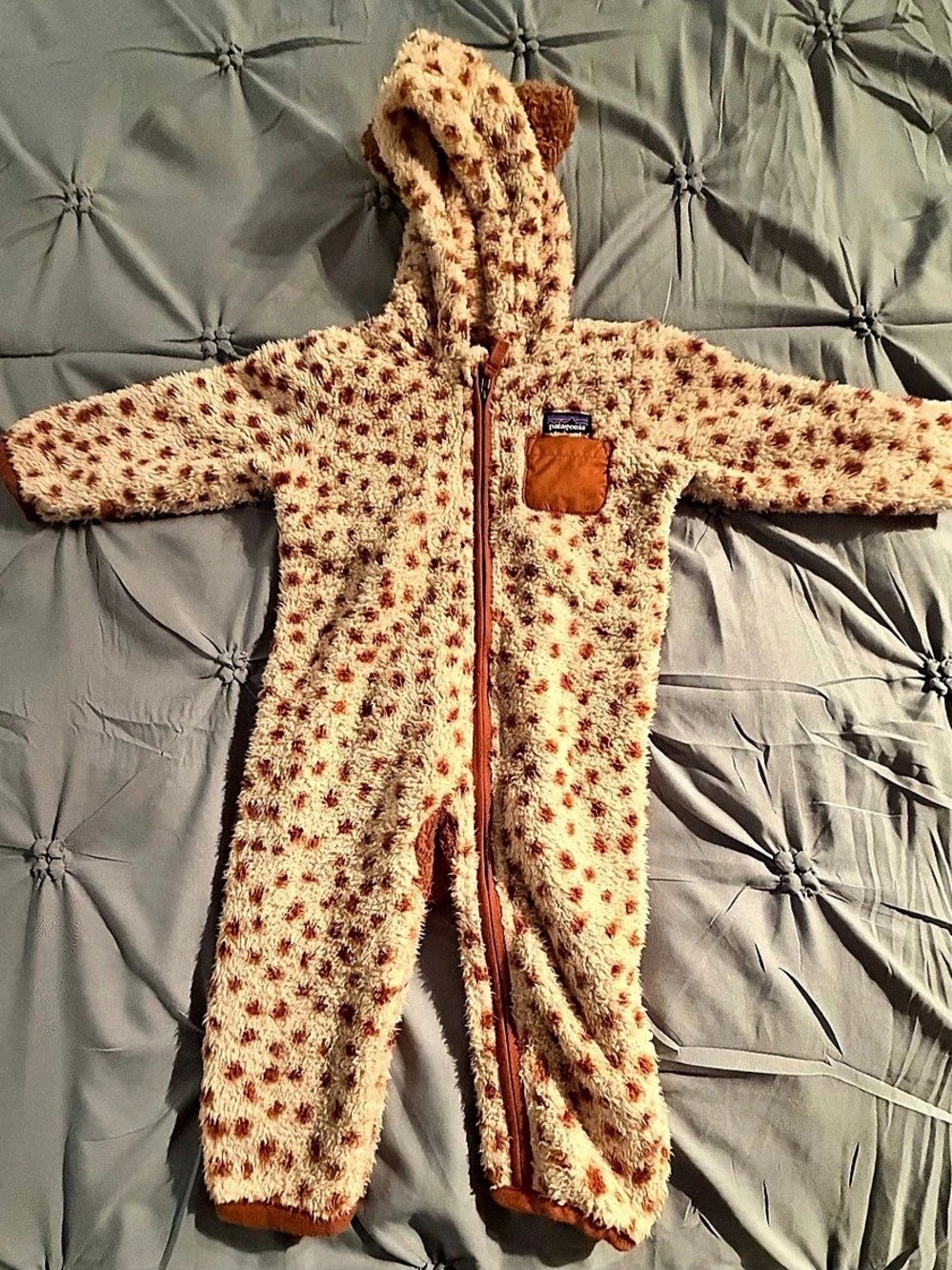 Patagonia Baby Furry Friends Bunting Fleece Cream & Brown 12-18M